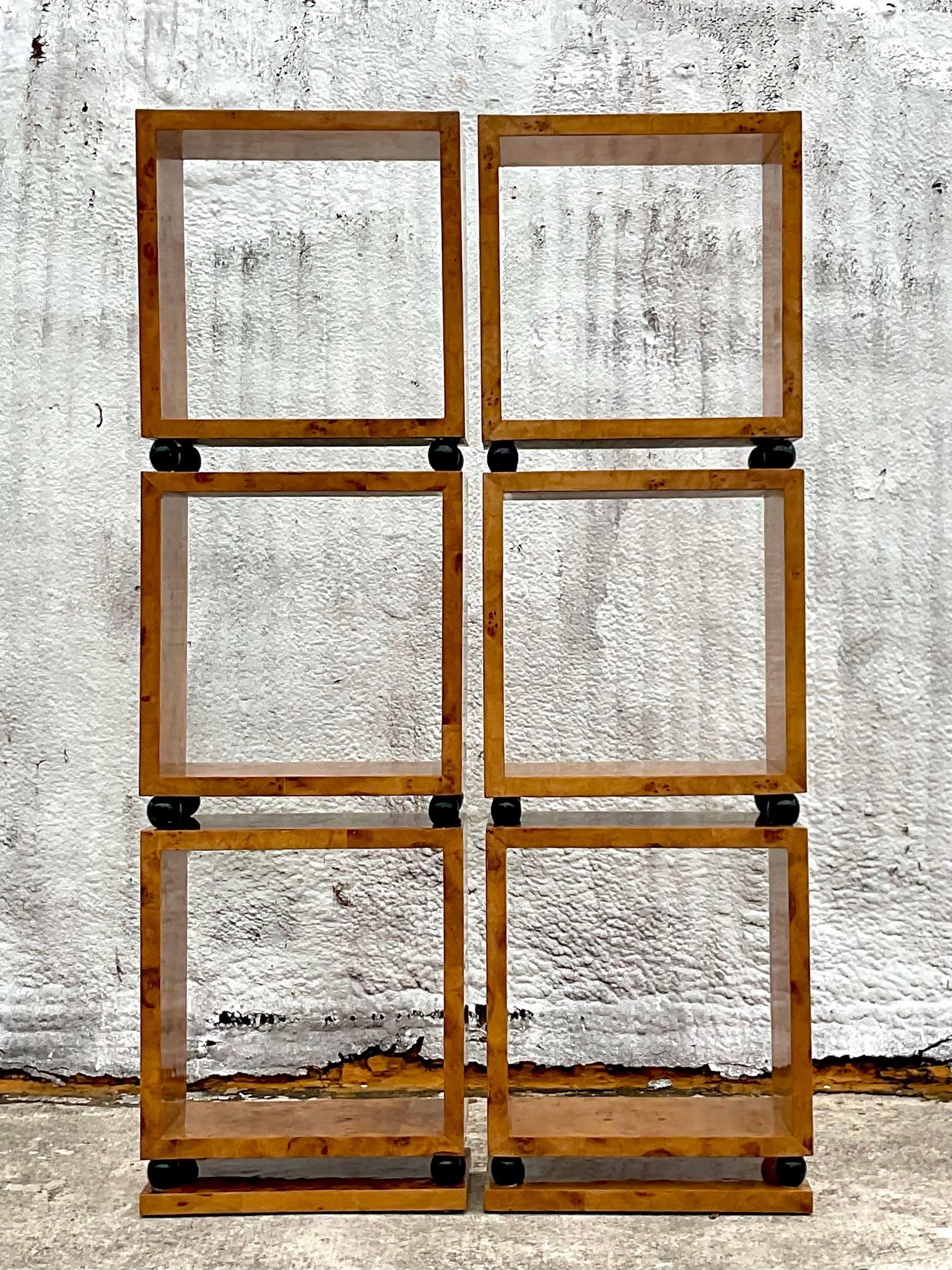 Vintage Bobo Burl Wood Stacked Box Etagere - a Pair 2