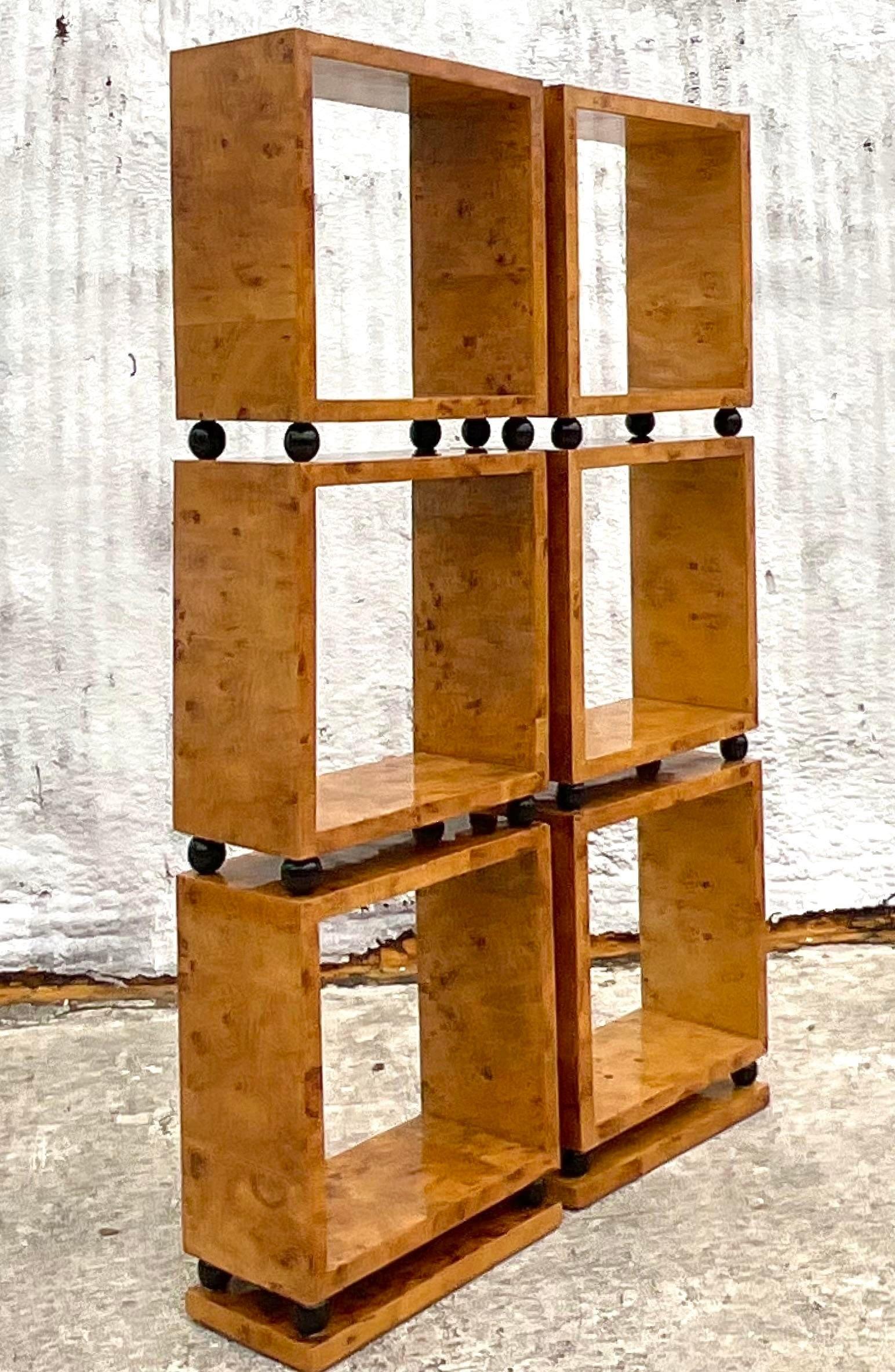 Vintage Bobo Burl Wood Stacked Box Etagere - a Pair 3