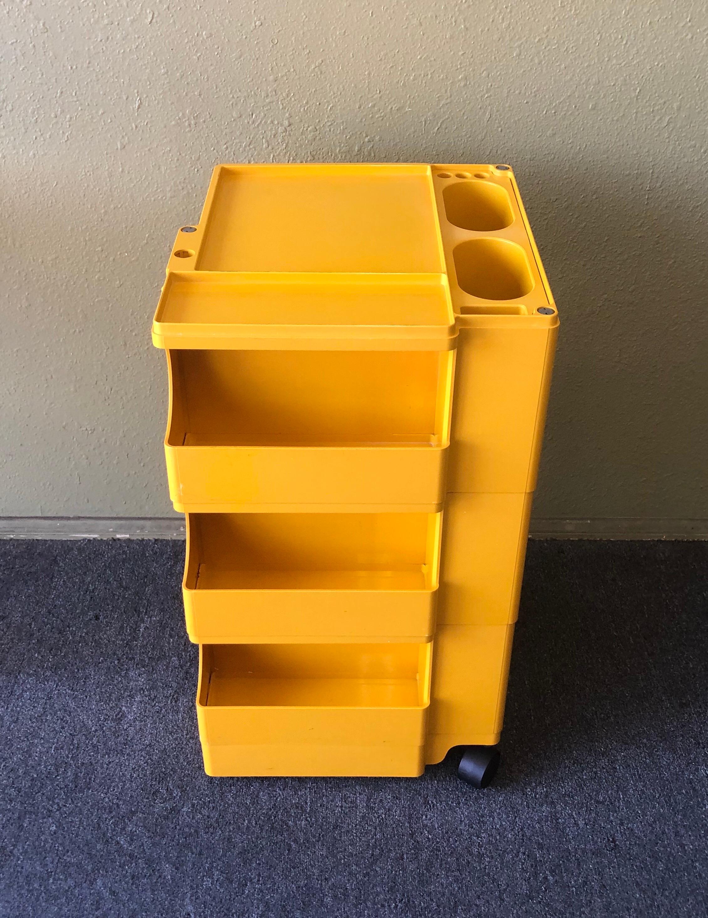 Vintage Boby 3 Trolley in Honey Yellow by Joe Colombo for Bieffeplast In Good Condition In San Diego, CA