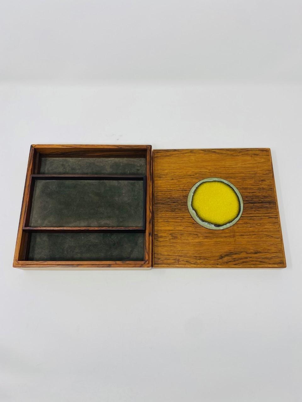 Ceramic Vintage Bodil Eje and Alfred Klitgaard Danish Rosewood Box with Enamel Inlay