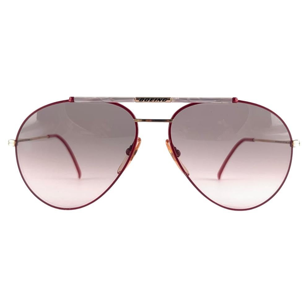 Vintage Boeing Red & Pearl 5706 Gradient Lenses Sunglasses 80'S Austria For Sale