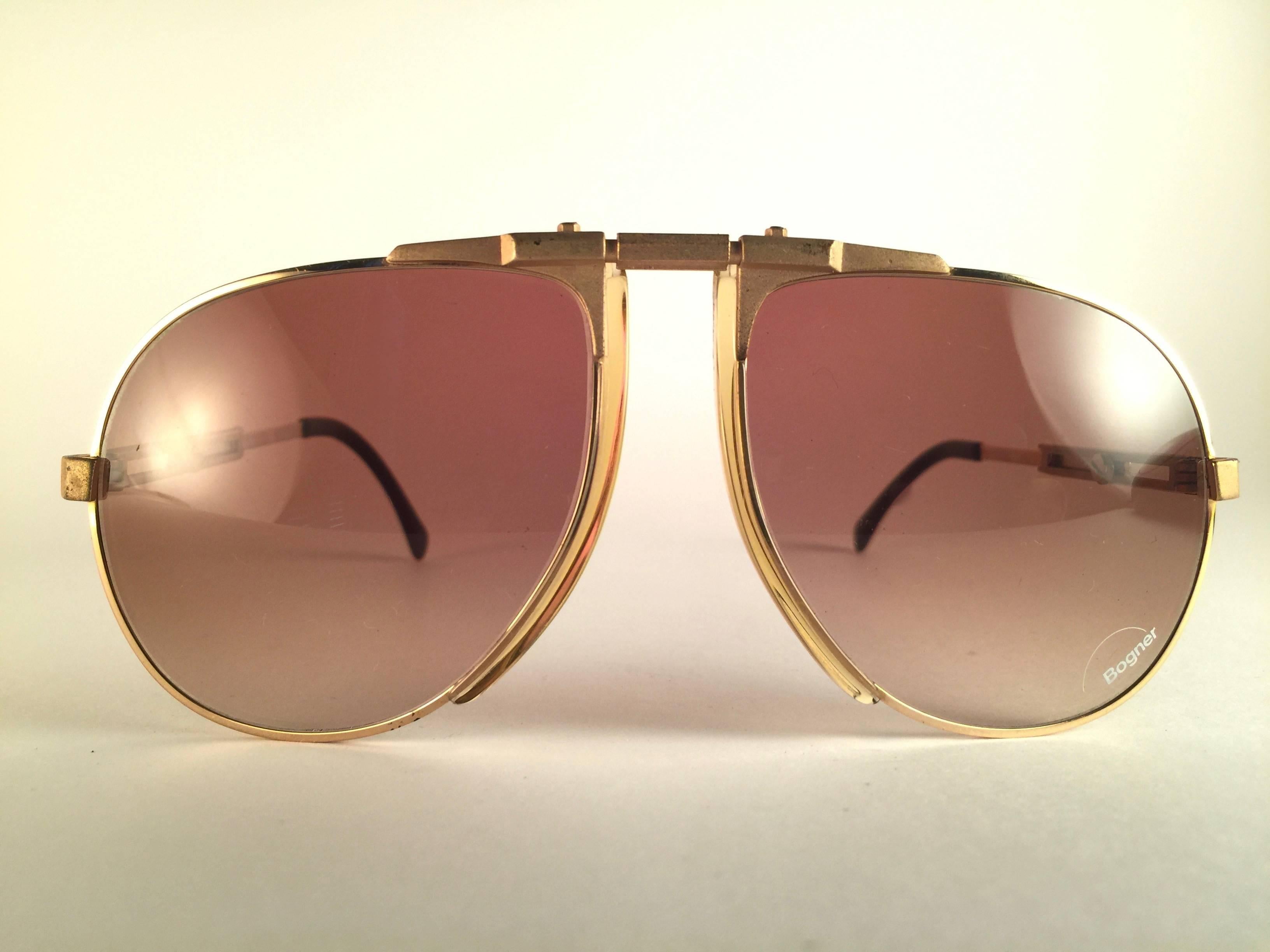 Uomo Occhiali da sole vintage Bogner By Eschenbach 7004 90 Gold Roger Moore 007