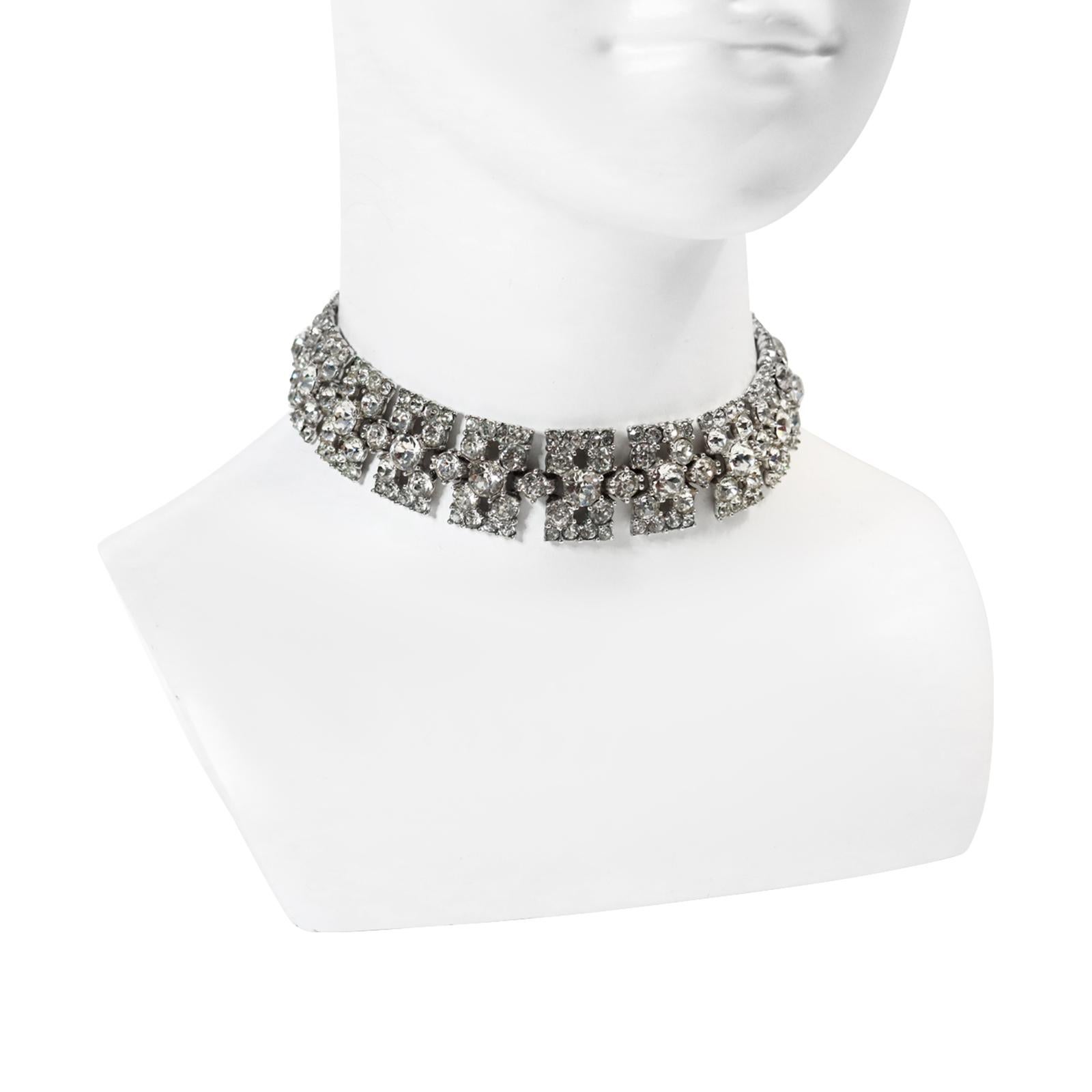 Women's or Men's Vintage Bogoff Diamante Choker Necklace Circa 1960s For Sale