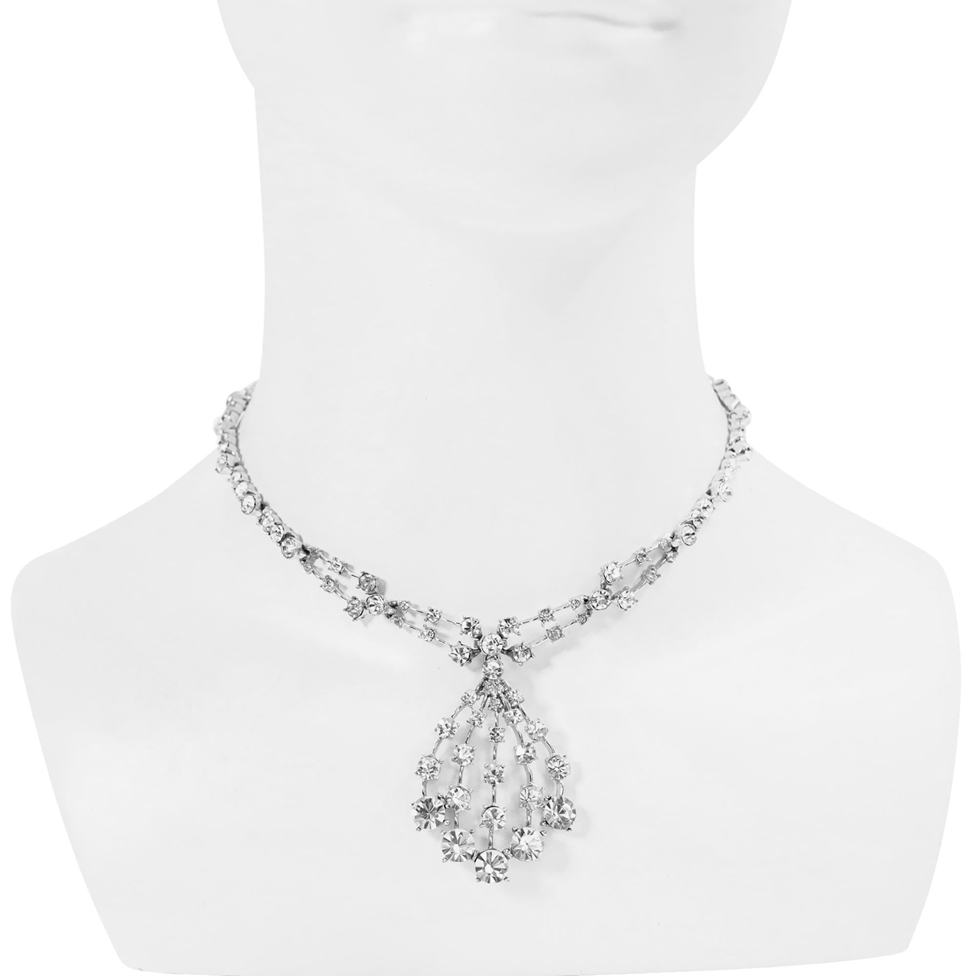 Modern Vintage Bogoff Diamante Drop Necklace Circa 1960s For Sale