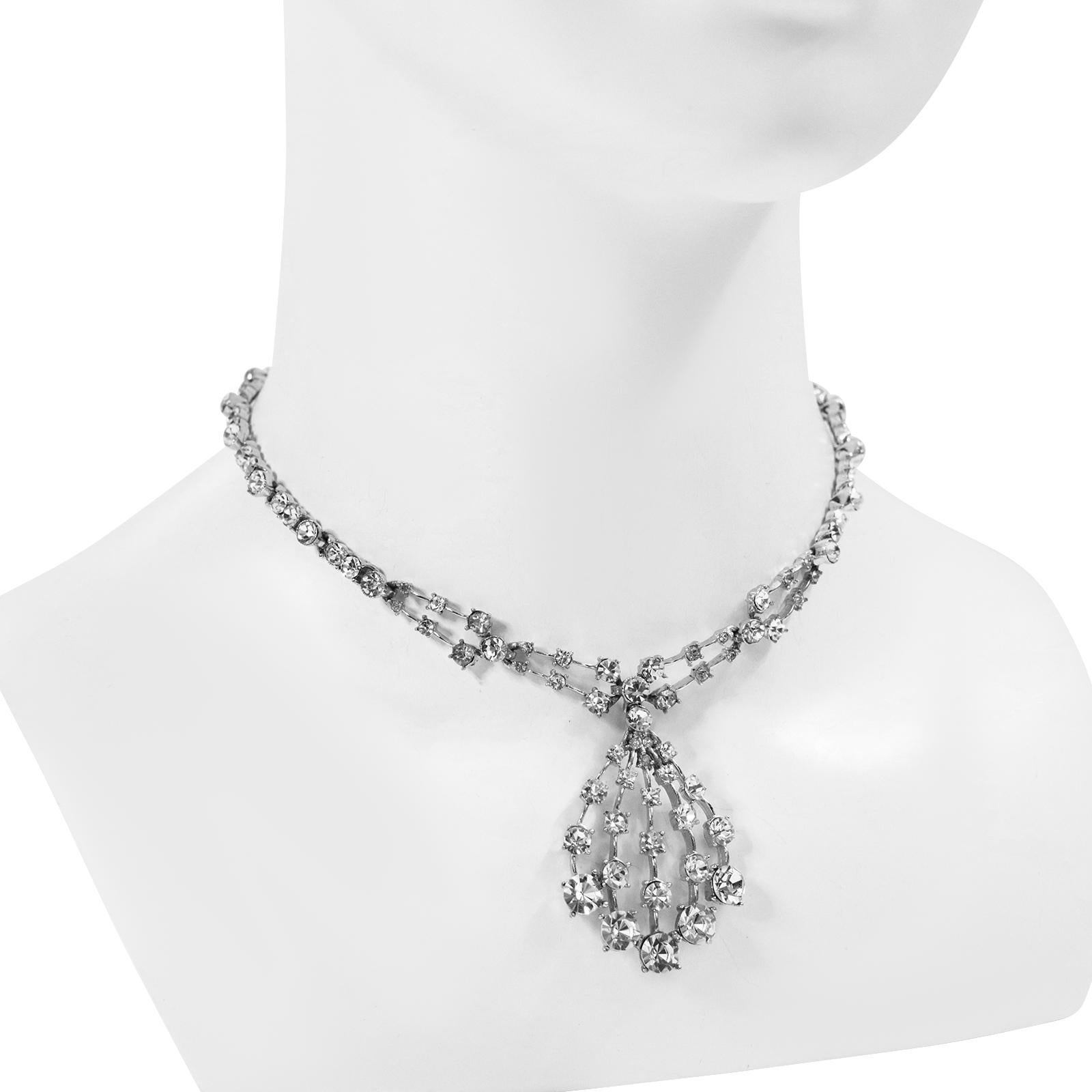 Art Deco Vintage Bogoff Diamante Drop Necklace Circa 1960s For Sale