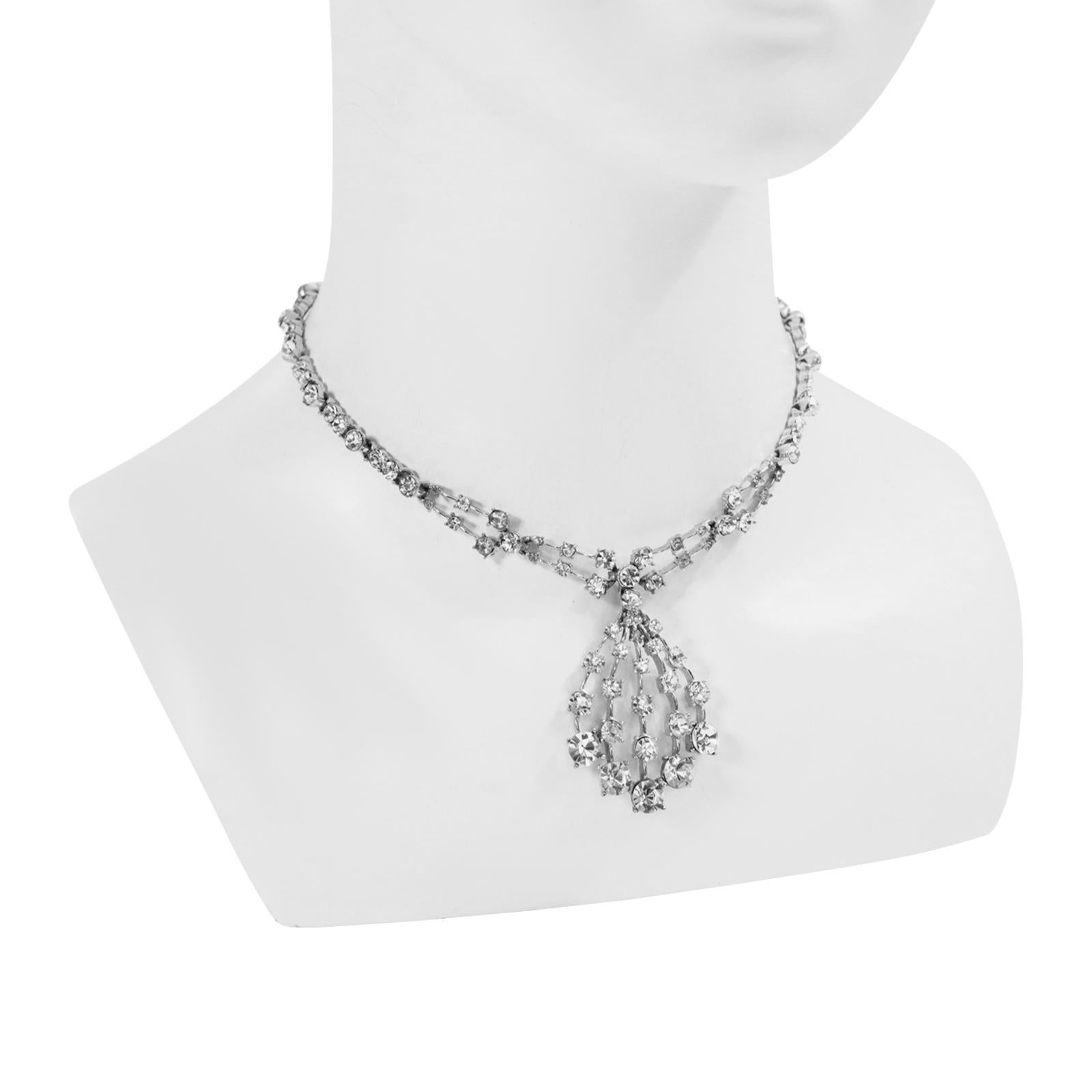 Vintage Bogoff Diamante Drop Necklace Circa 1960s In Good Condition For Sale In New York, NY