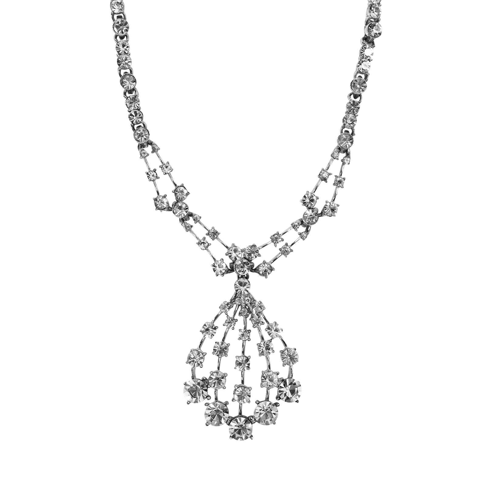 Women's or Men's Vintage Bogoff Diamante Drop Necklace Circa 1960s For Sale