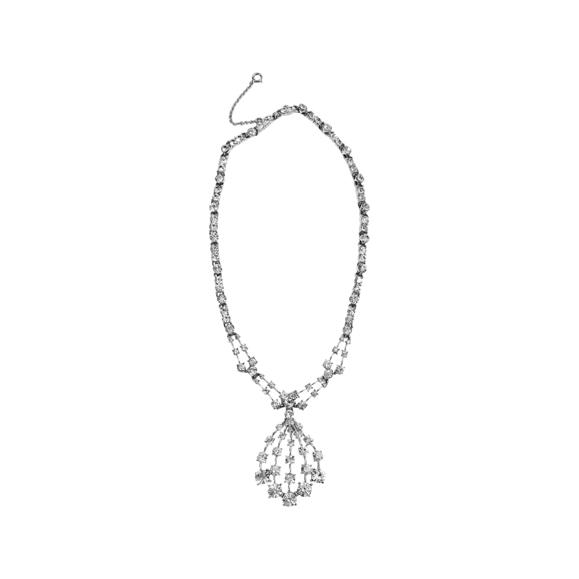 Women's or Men's Vintage Bogoff Diamante Drop Necklace Circa 1960s For Sale