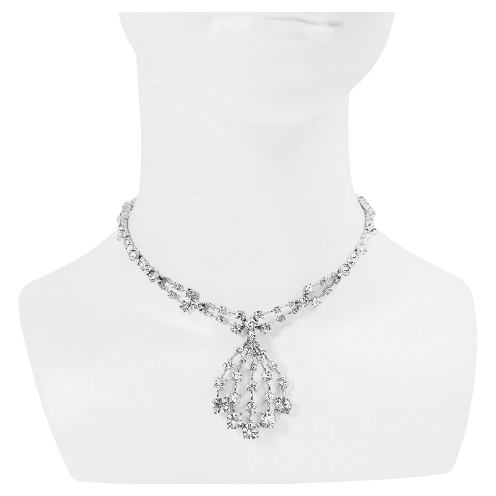 Vintage Bogoff Diamante Drop Necklace Circa 1960s en vente