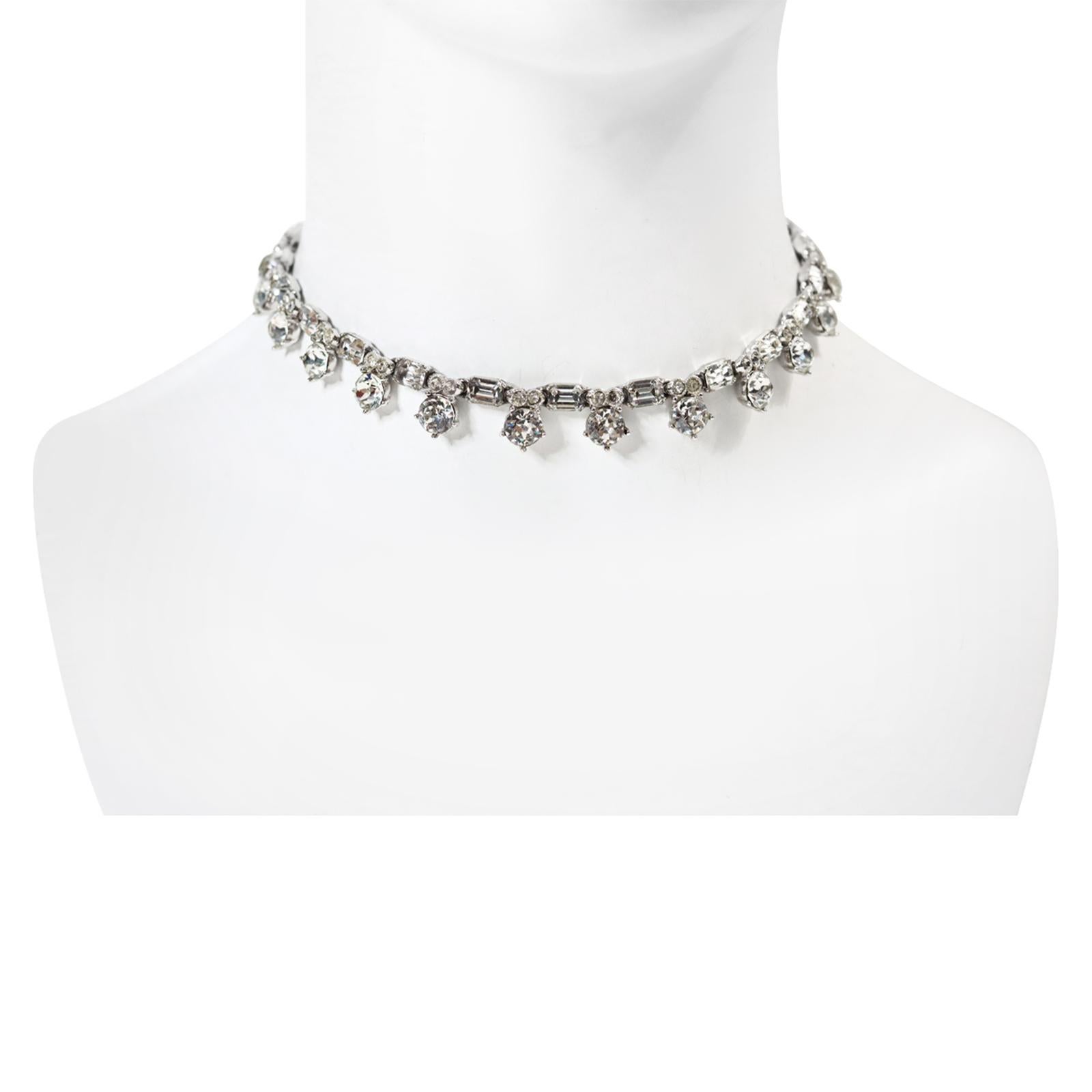 Modern Vintage Bogoff Diamante Rounds and Baguettes Choker Necklace Circa 1960s