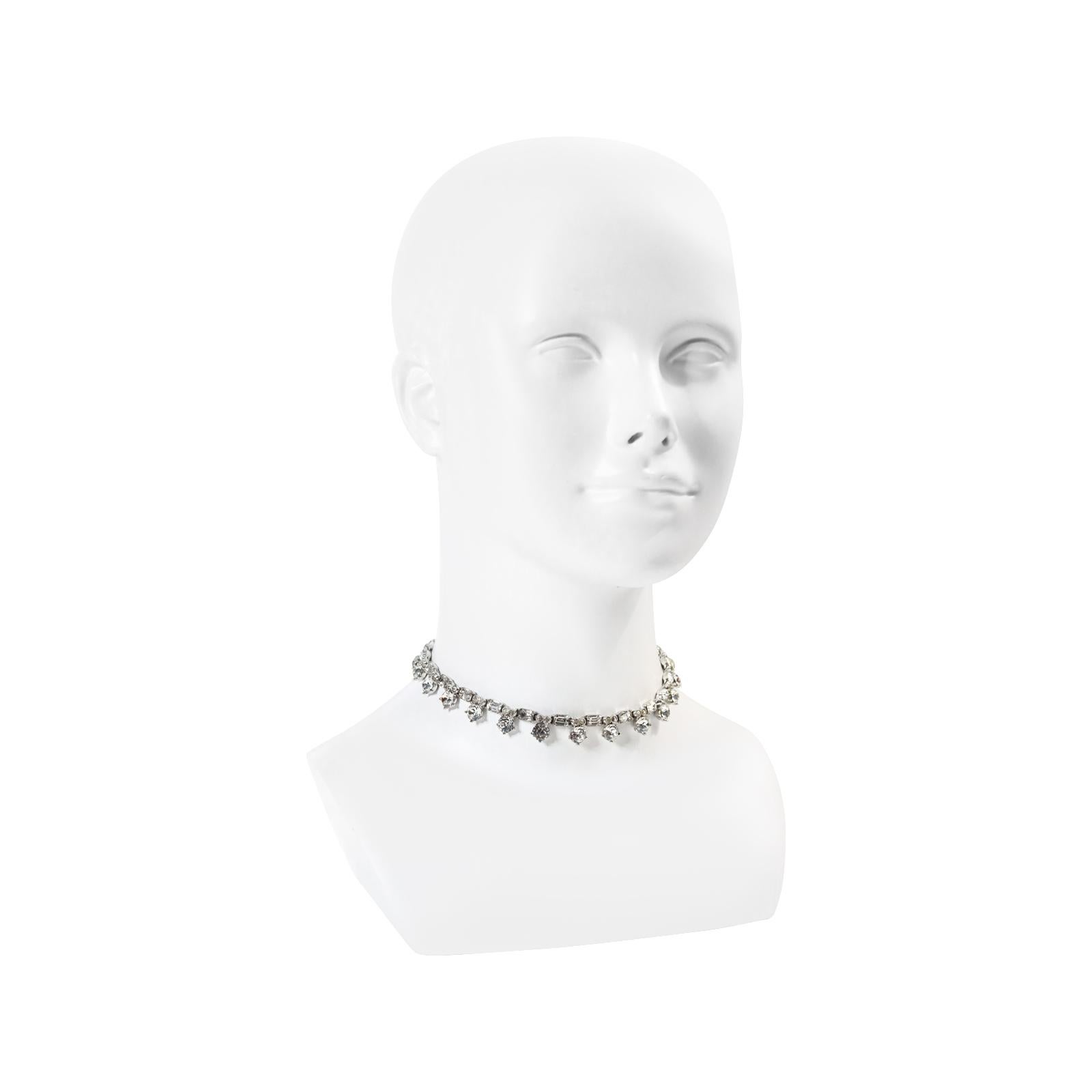 Vintage Bogoff Diamante Rounds and Baguettes Choker Necklace Circa 1960s In Good Condition In New York, NY