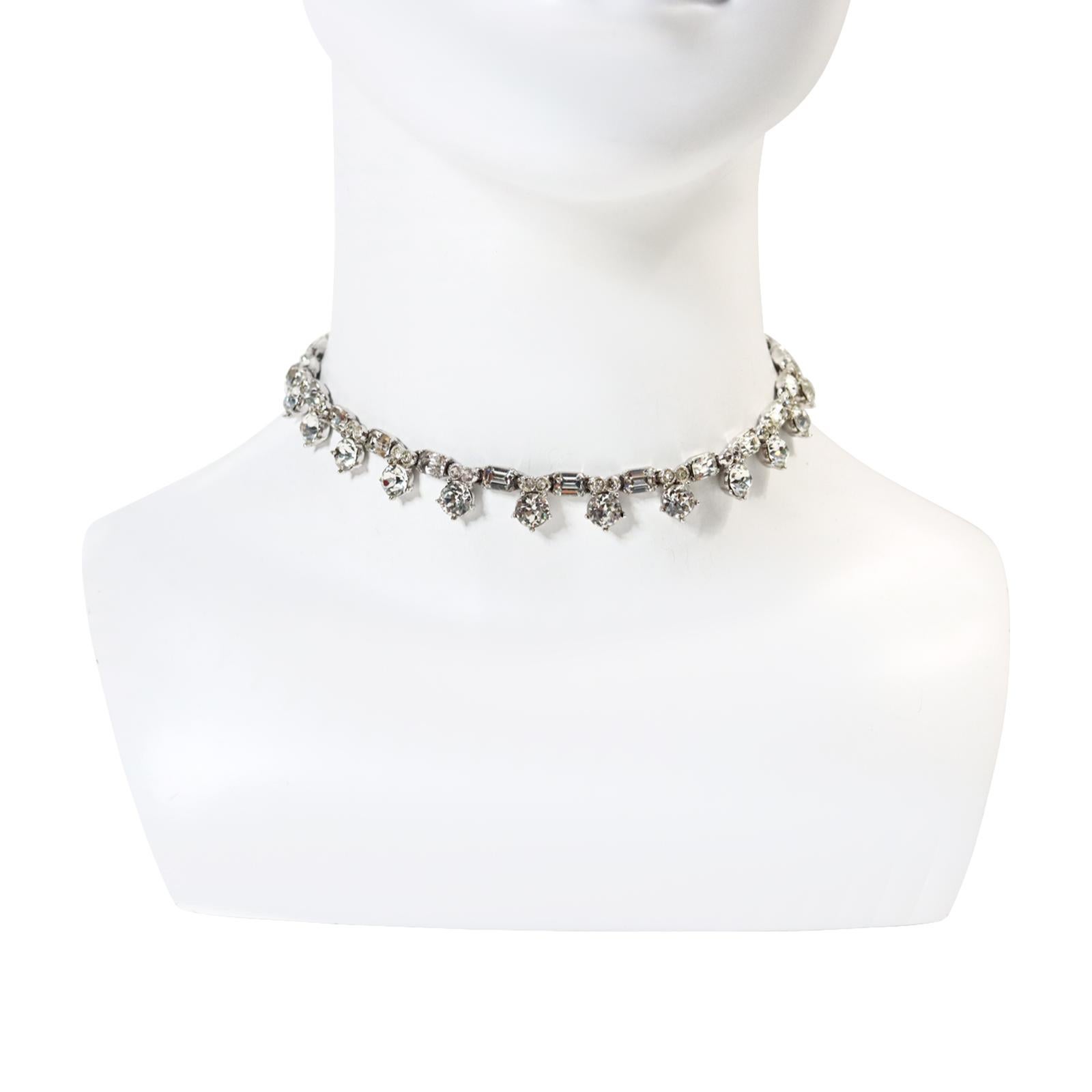Women's or Men's Vintage Bogoff Diamante Rounds and Baguettes Choker Necklace Circa 1960s
