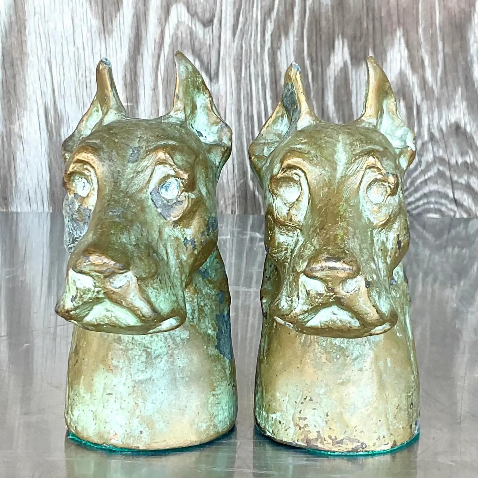 Fantastic vintage Boho great fane bookends. Cast metal with a patinated finish. Made by the iconic McClelland Barclay and signed on the back. Acquired from a Palm Beach estate

The bookends are in great vintage condition. Minor scuffs and