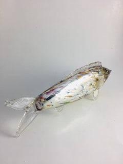 Vintage Bohemia Colourful Glass Sculpture Fish Figure Paperweight 1960s