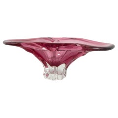 Vintage Bohemia Ch≈ôibsk√° Cuenco de cristal rosa diseñado por Josef Hospodka Años 60