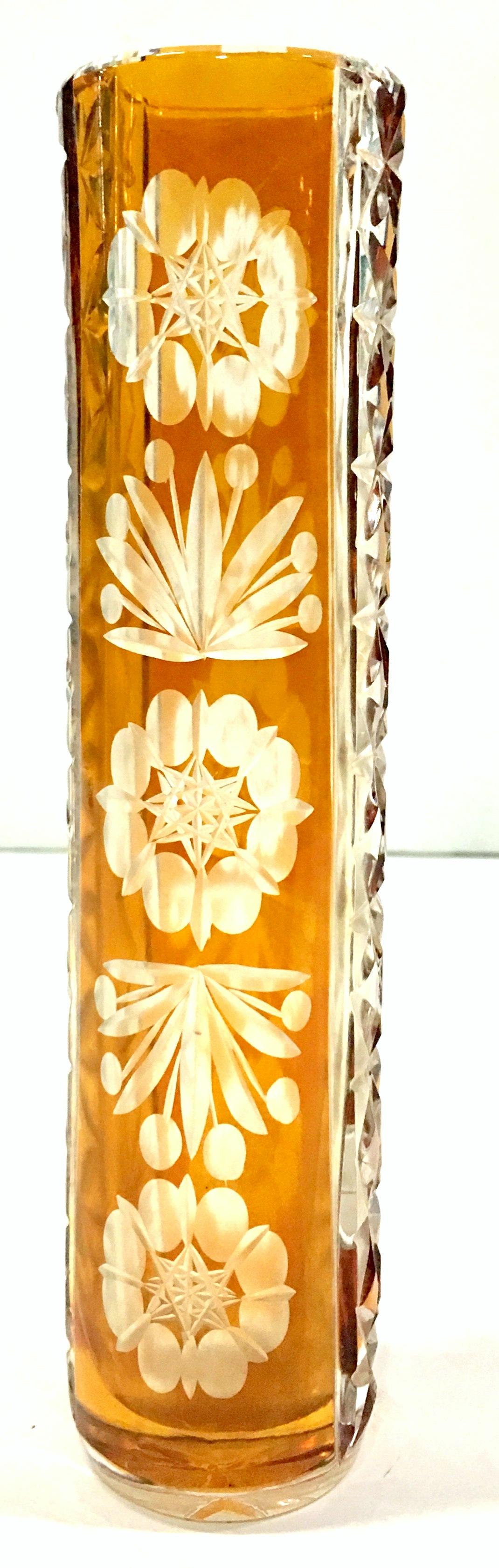 European 20th Century Bohemia Crystal Cut To Color Bud Vase