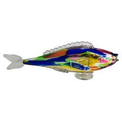 Large Vintage Bohemia Glass Sculpture Fish Figure Table Centerpiece 1960s