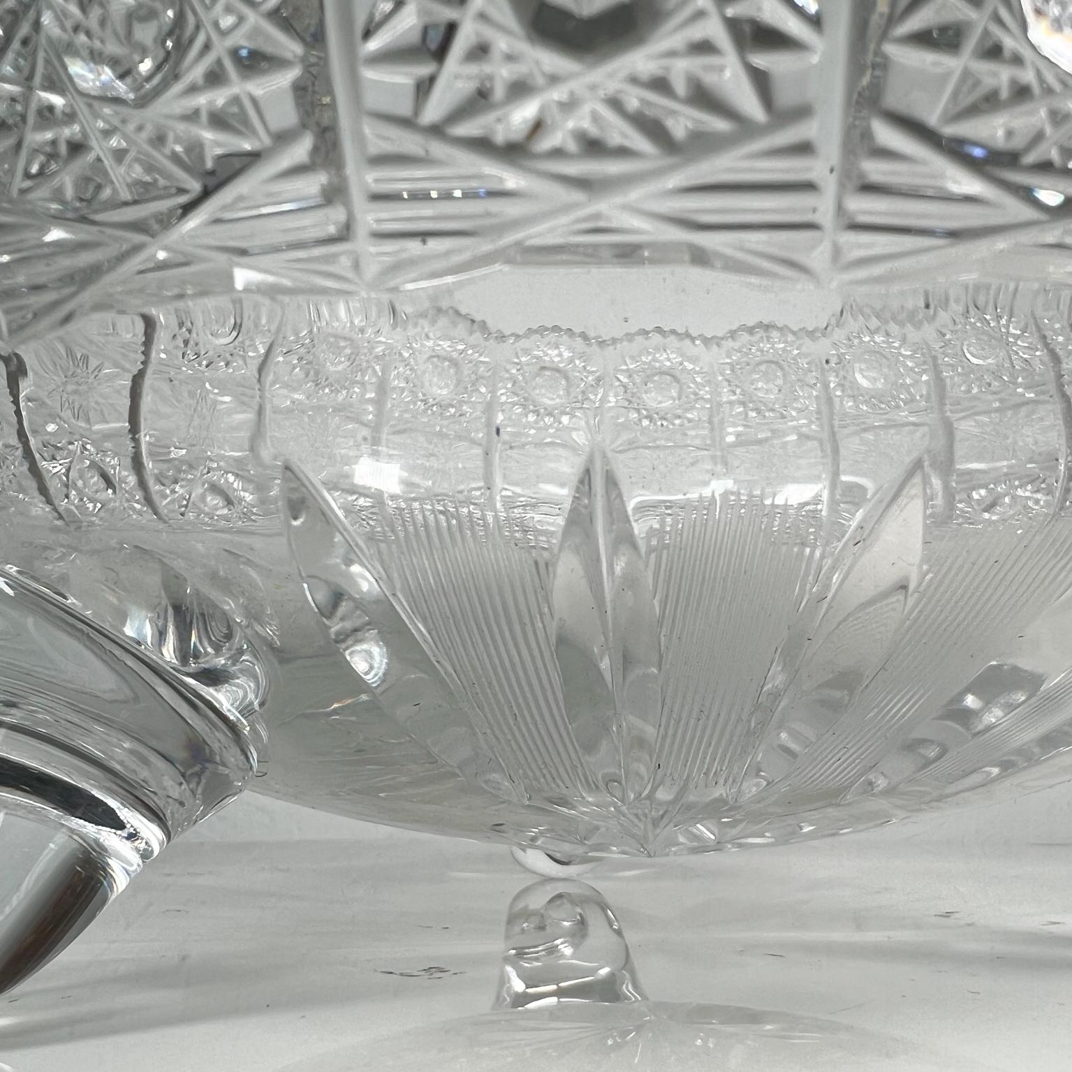 Mid-20th Century Vintage Antique Three-Legged Brilliant Hand Cut Crystal Serving Bowl Queen Lace