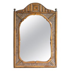 Vintage Bohemian Bamboo And Rattan Framed Wall Mirror, Mid 20th Century