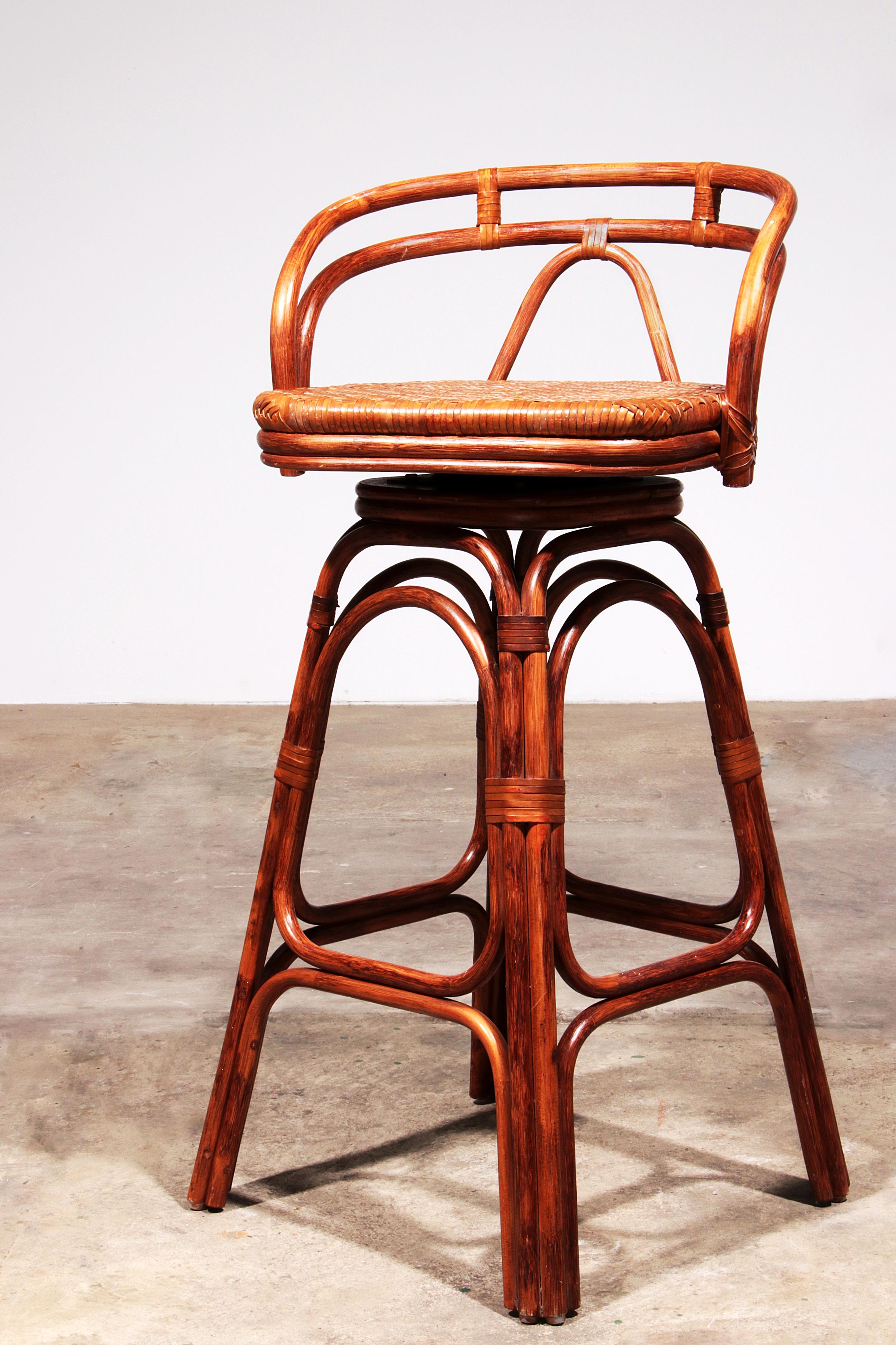 Vintage Bohemian Bamboo bar stools handmade 1970 Denmark 5