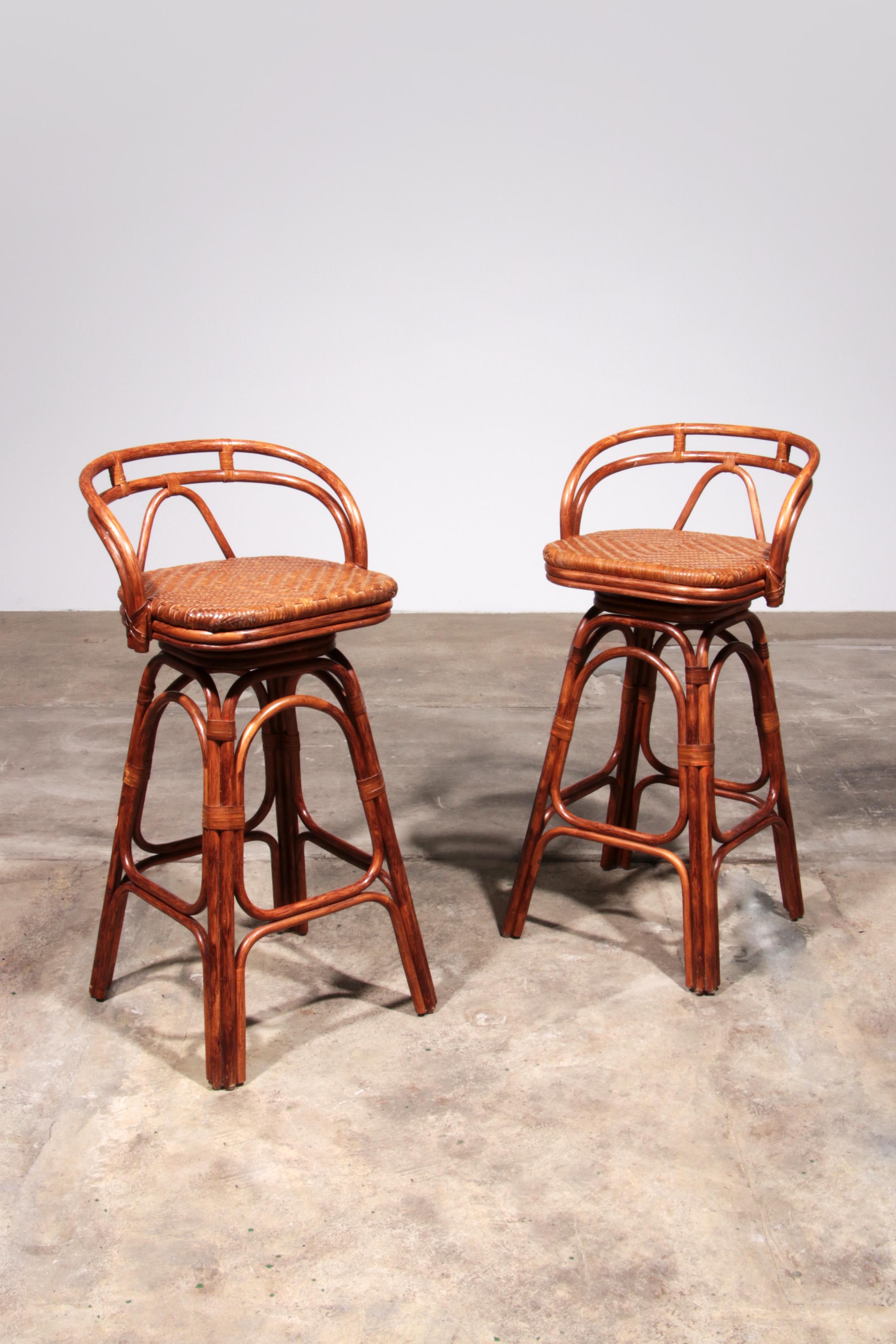 

Bring the outdoors in... with this special set of bamboo bar stools it will always be summer.

Country of origin: Denmark

Period: 70s. Material: bamboo & rattan and new upholstery.

Perfect for indoors at your kitchen bar or in the mancave. Of
