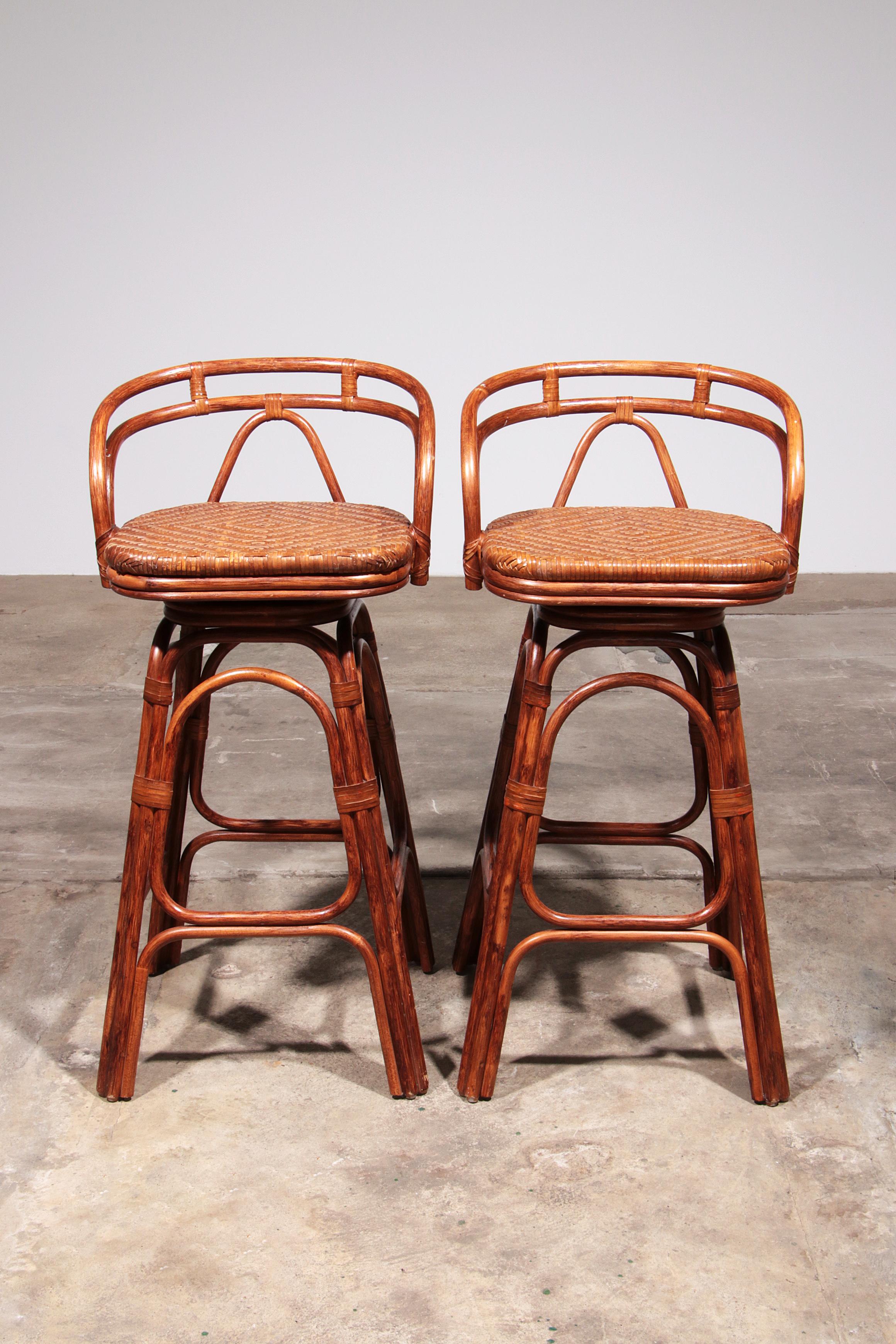 Vintage Bohemian Bamboo bar stools handmade 1970 Denmark In Good Condition In Oirlo, LI