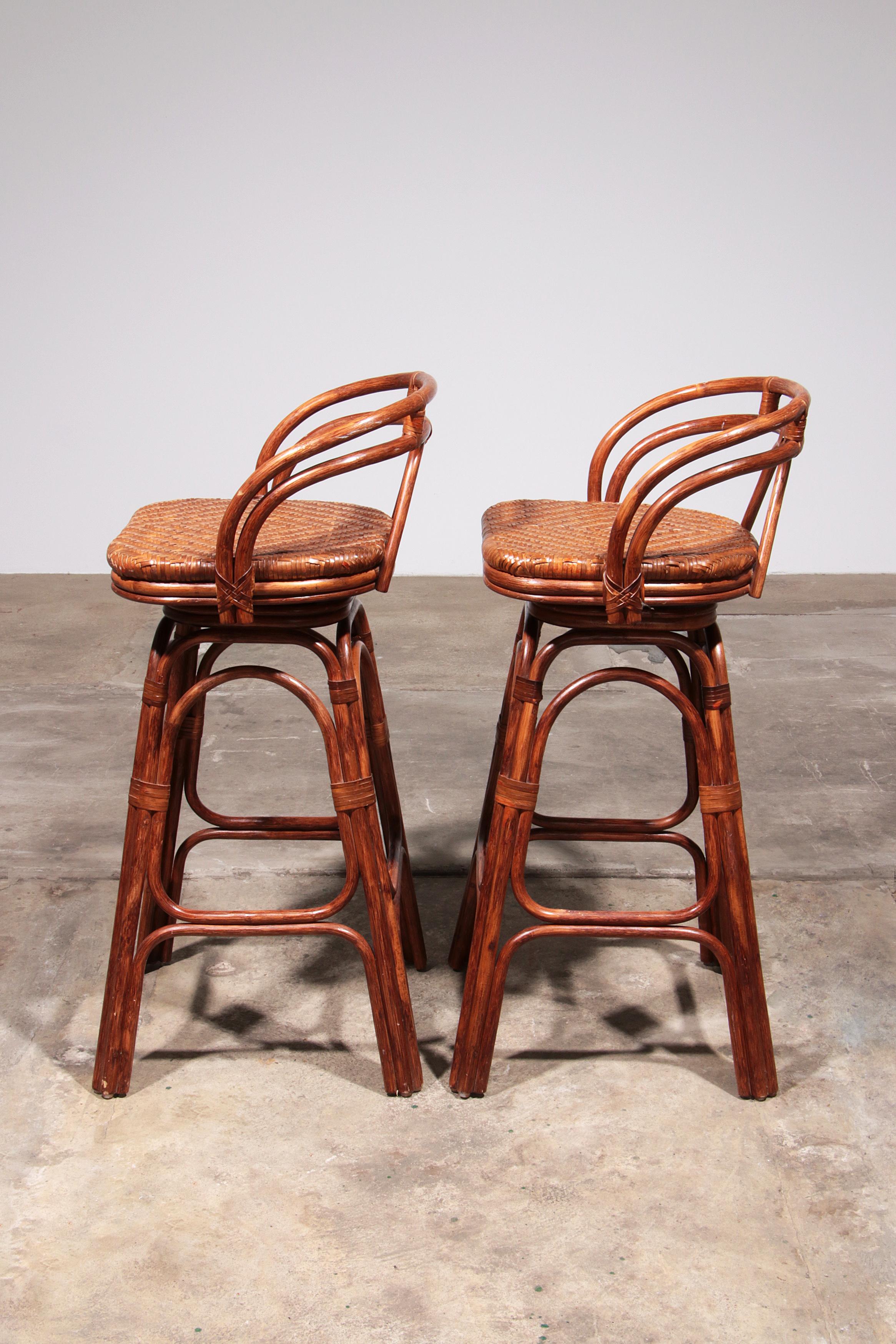 Late 20th Century Vintage Bohemian Bamboo bar stools handmade 1970 Denmark