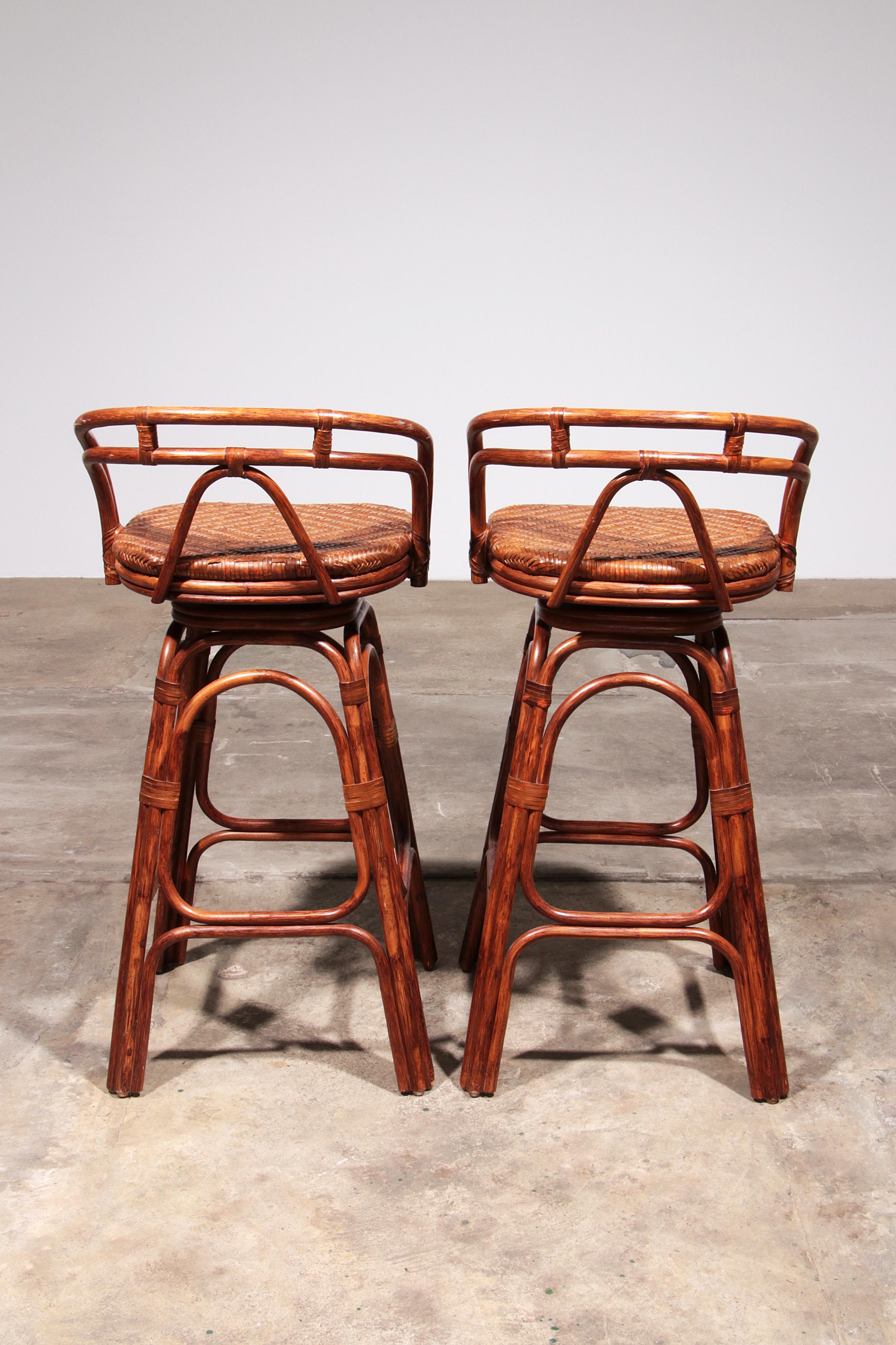 Vintage Bohemian Bamboo bar stools handmade 1970 Denmark 1