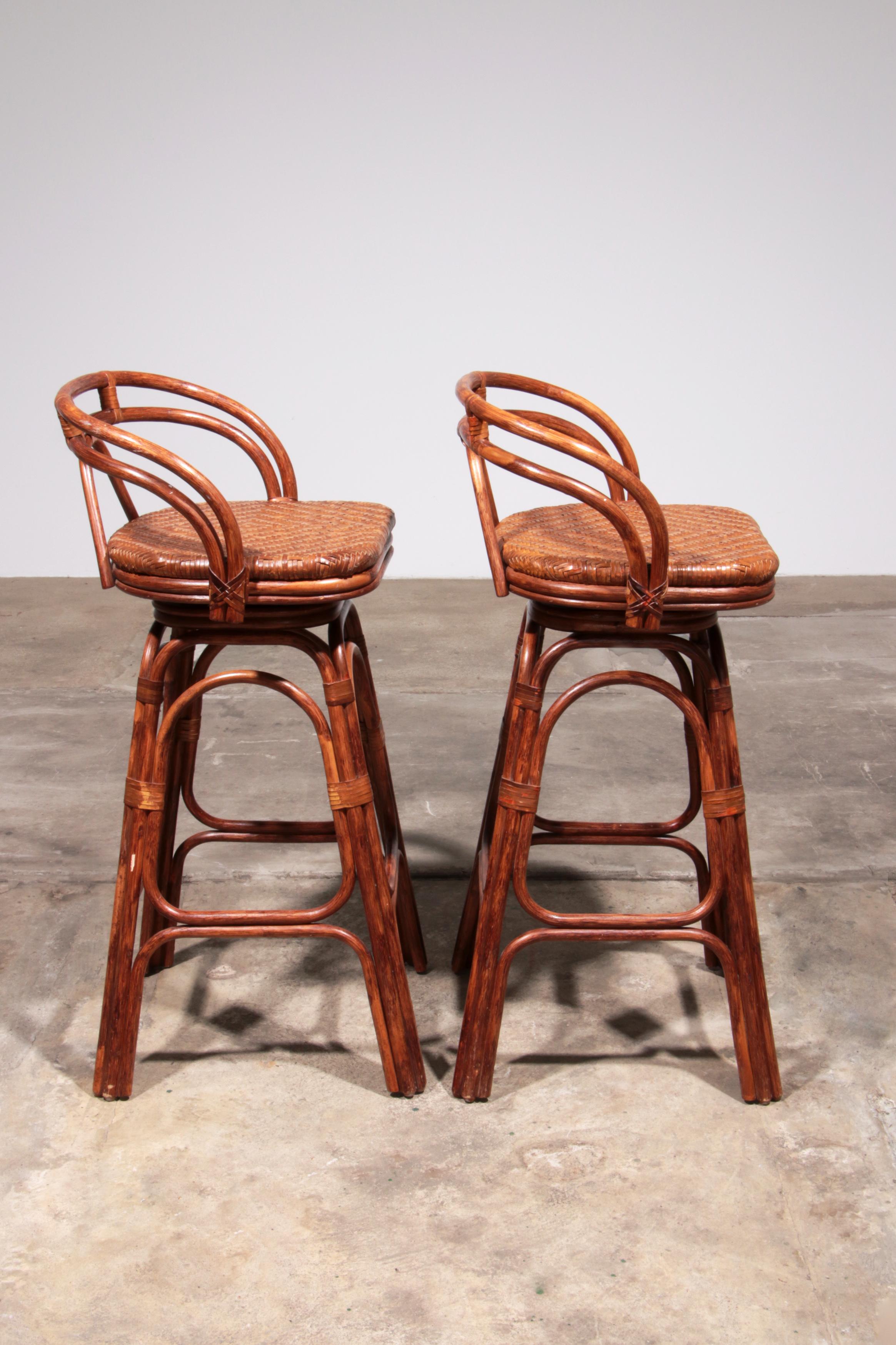 Vintage Bohemian Bamboo bar stools handmade 1970 Denmark 2