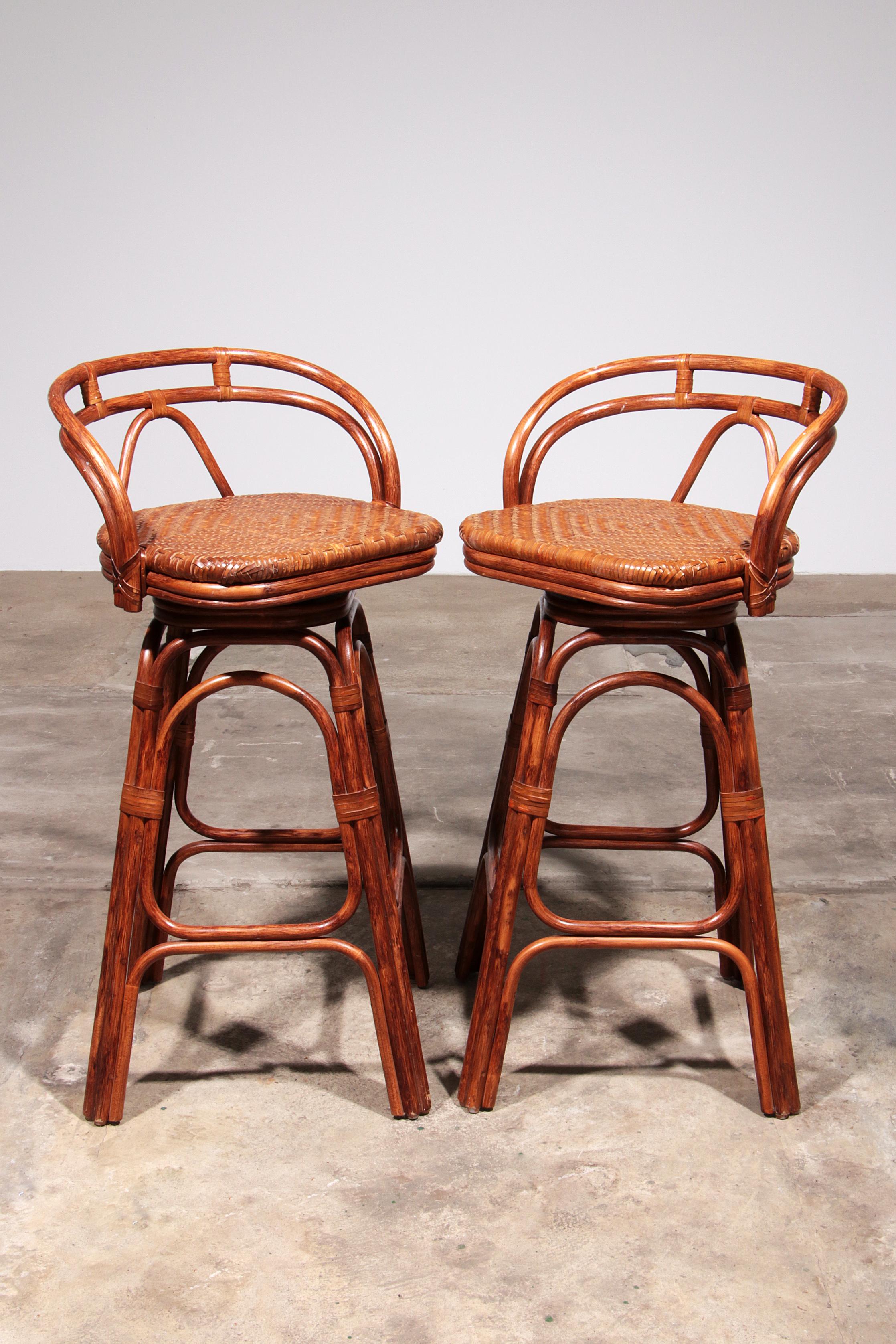 Vintage Bohemian Bamboo bar stools handmade 1970 Denmark 3