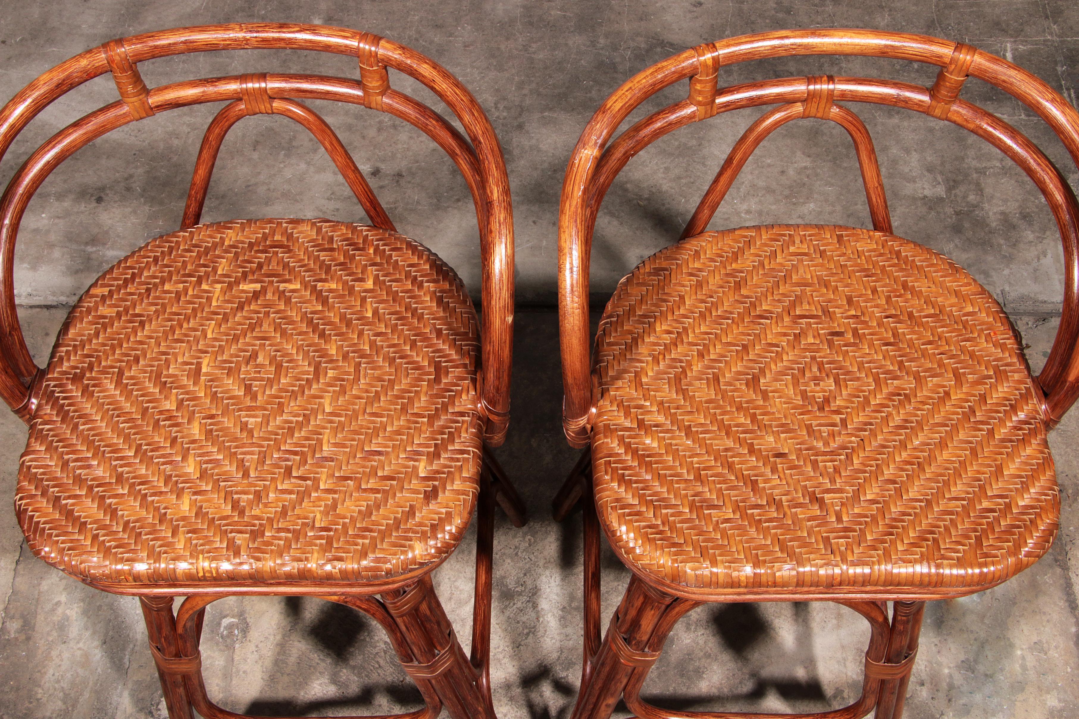 Vintage Bohemian Bamboo bar stools handmade 1970 Denmark 4