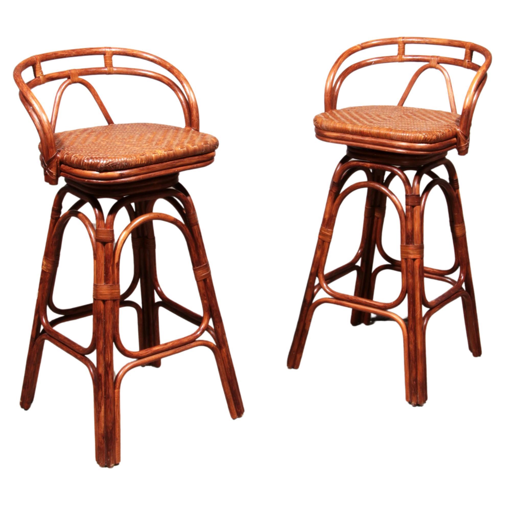 Vintage Bohemian Bamboo bar stools handmade 1970 Denmark