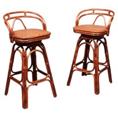 Vintage Bohemian Bamboo bar stools handmade 1970 Denmark