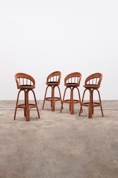 Vintage Bohemian Bamboo bar stools handmade 1970 France.