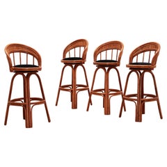 Used Bohemian Bamboo bar stools handmade 1970 France.