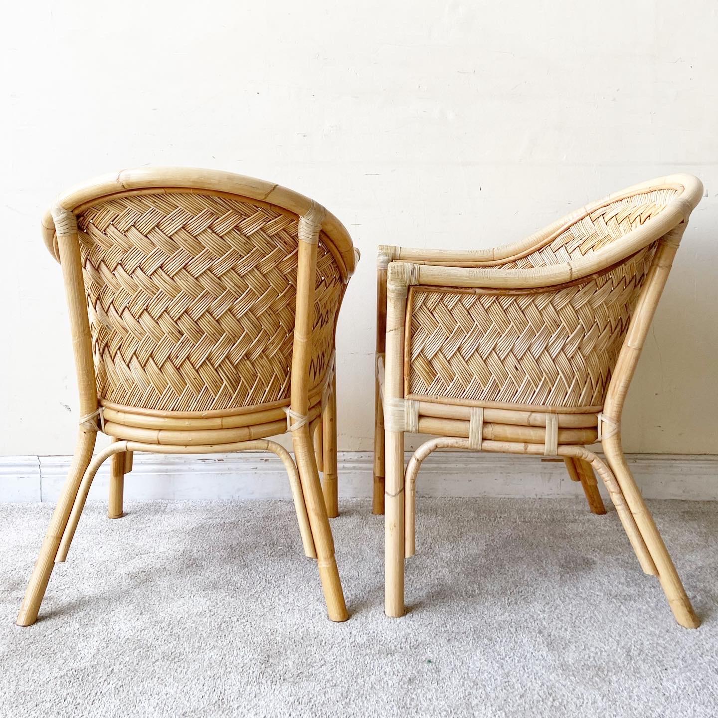 Vintage Bohemian Bamboo Wicker and Rattan Arm Chairs For Sale at 1stDibs
