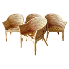 Vintage Bohemian Bamboo Wicker and Rattan Arm Chairs