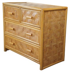 Vintage Bohemian Bamboo & Woven Rattan 4 Drawer Dresser Chest Drawers Boho Chic