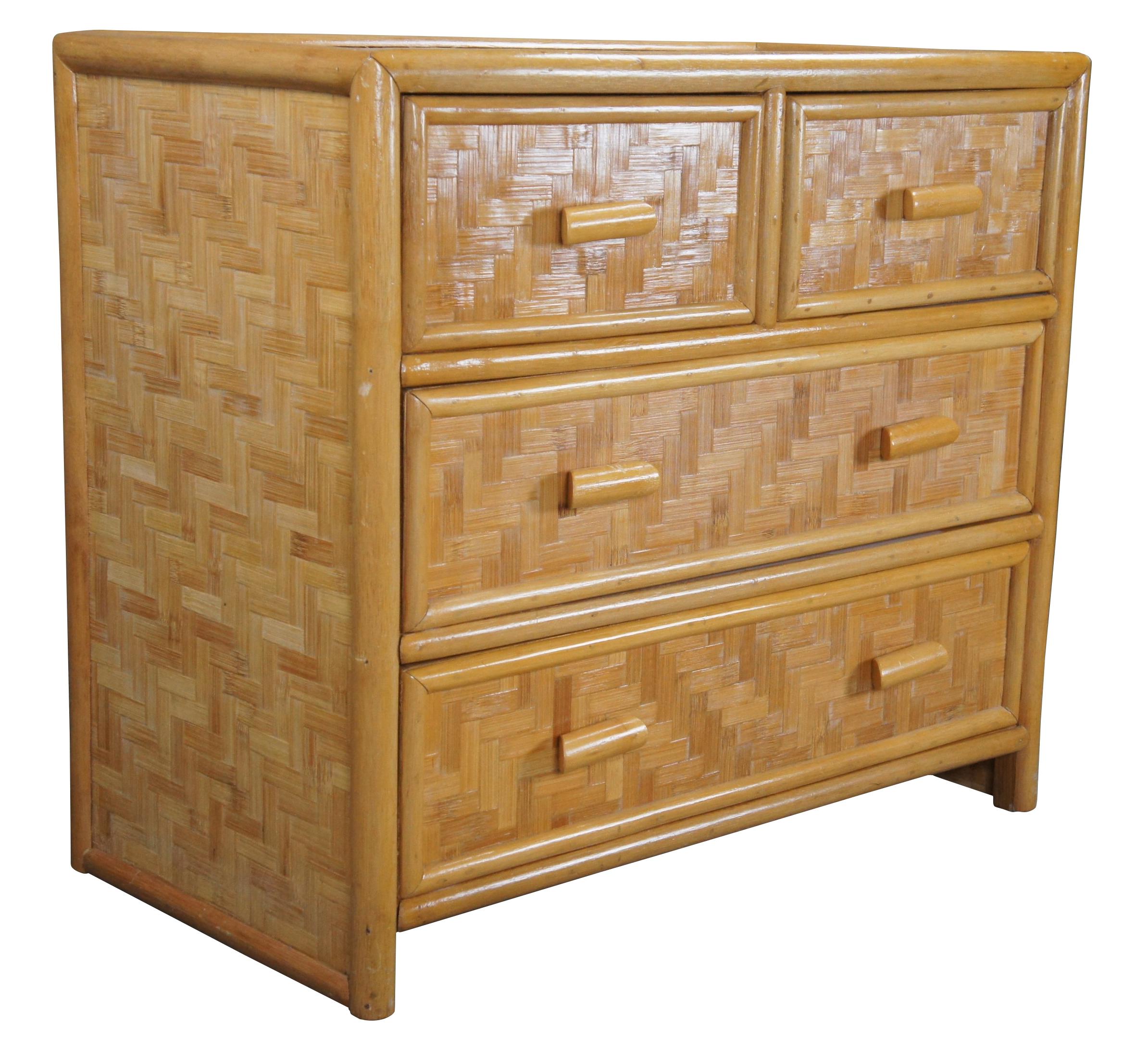Vintage Bohemian Bamboo & Woven Rattan 4 Drawer Dresser Chest Drawers Boho Chic In Good Condition In Dayton, OH