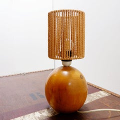 Vintage Bohemian Bedside or Table Lamp in Wood & Rope - 1970s