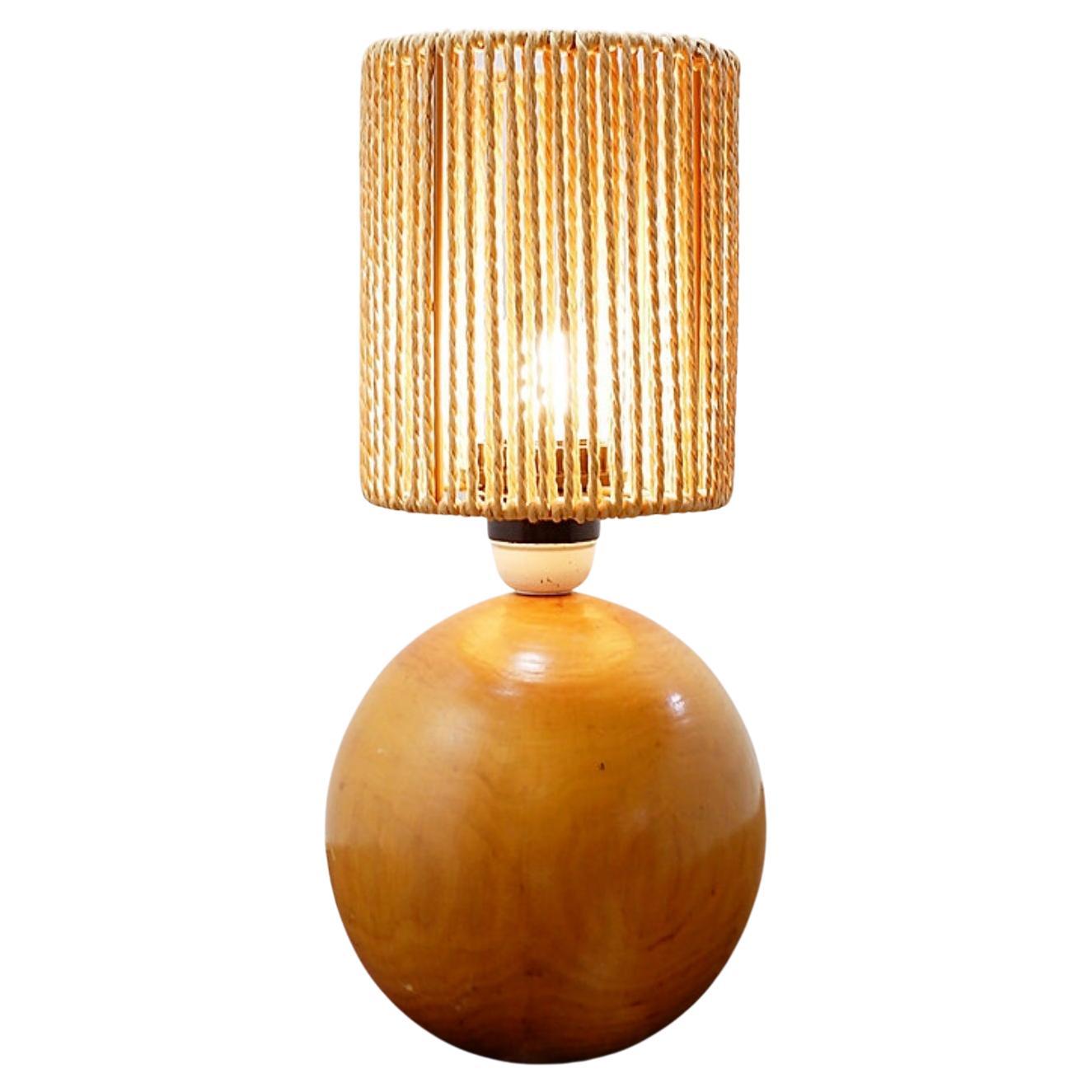 Lampe de chevet ou de table vintage bohème en Wood Wood 
Rope - 1970 en vente