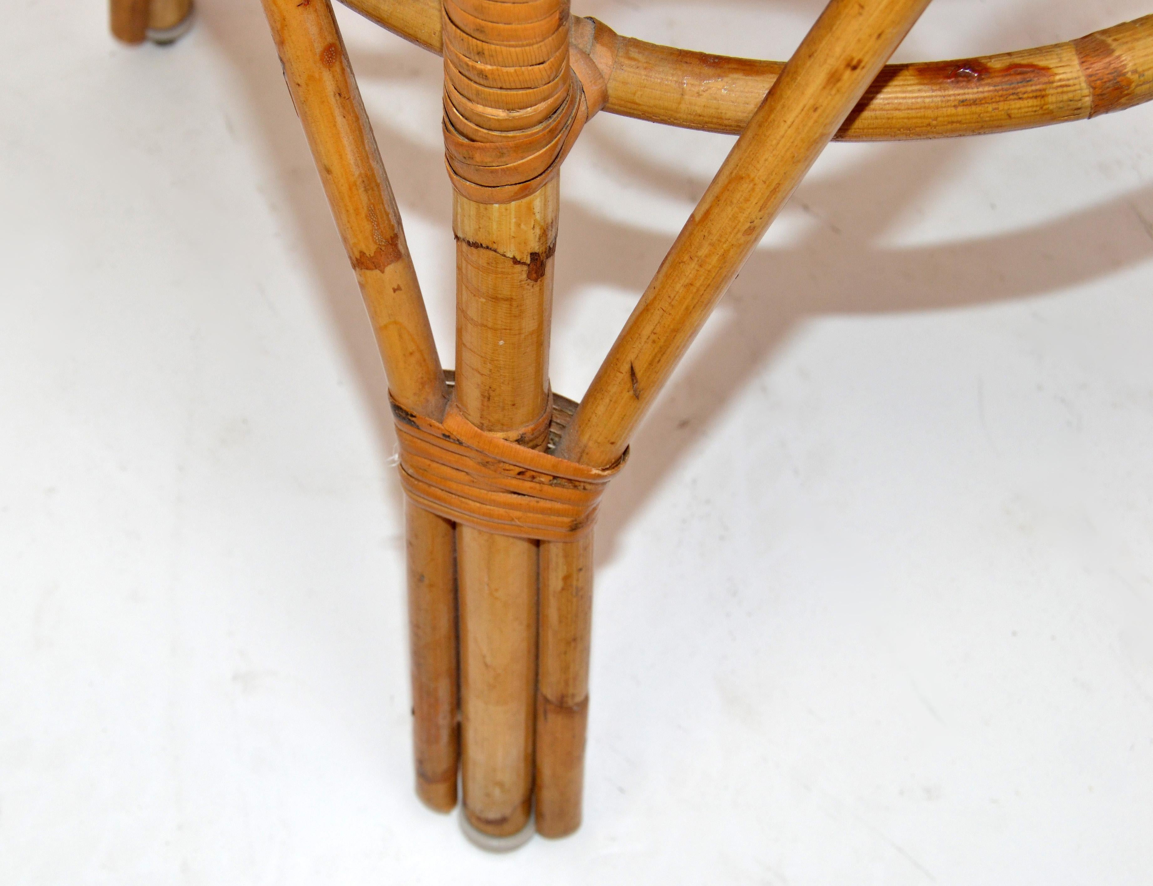 Vintage Bohemian Chic Woven Blonde Bamboo and Rattan Stool For Sale 1