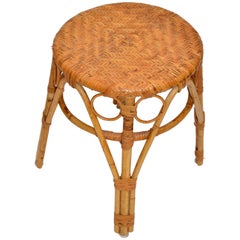 Vintage Bohemian Blonde Bamboo and Rattan Stool