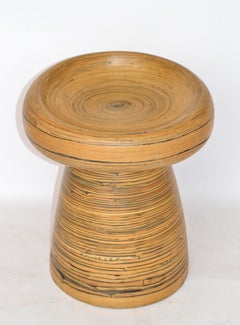 Vintage Bohemian Blonde Pressed Bamboo Mushroom Shaped Stool Mid-Century Modern