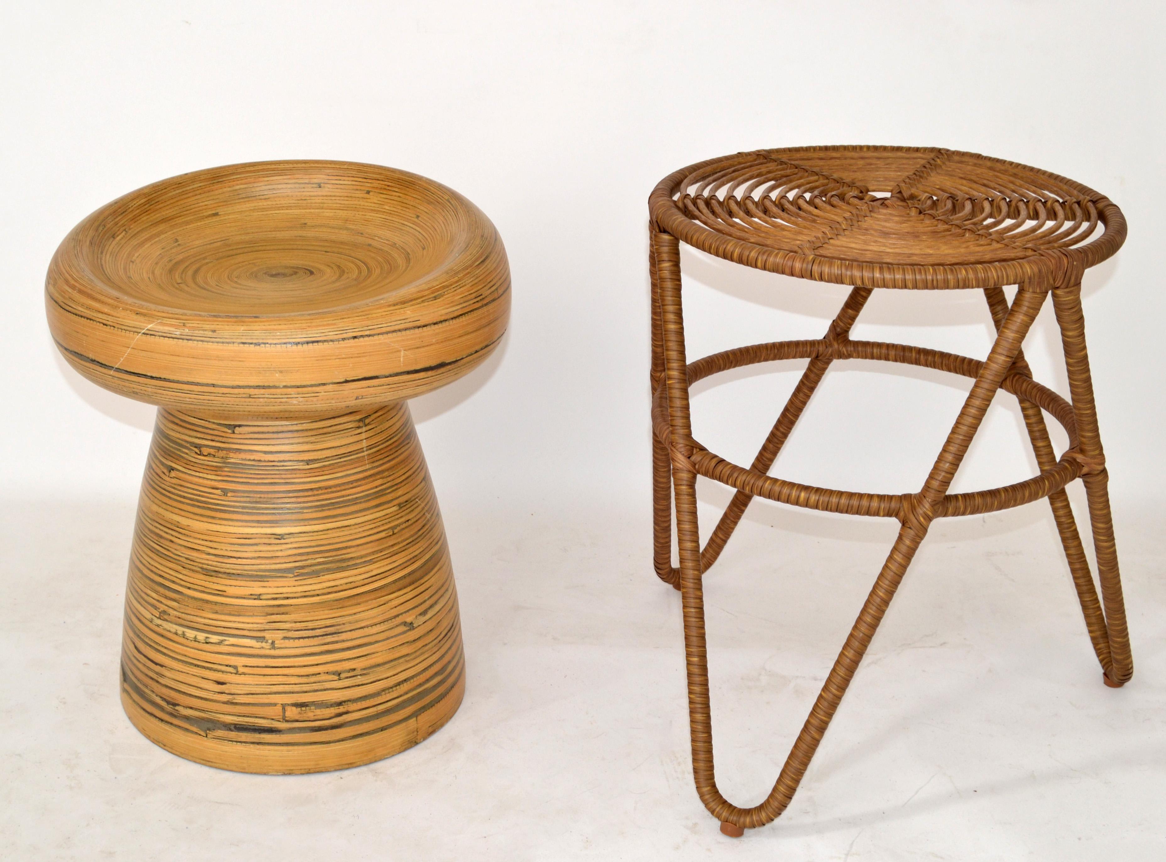 Vintage Bohemian Blonde Pressed Bamboo Mushroom Shaped Stool Mid-Century Modern In Good Condition For Sale In Miami, FL
