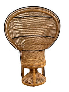 Vintage Bohemian Boho Rattan Peacock Chair with Black Details