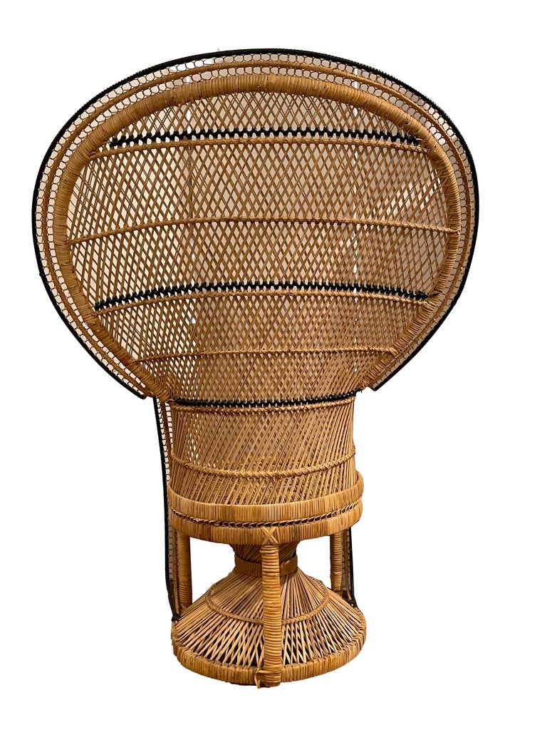 Vintage Bohemian Boho Rattan Peacock Chair with Black Details at