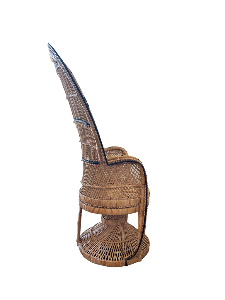 Vintage Bohemian Boho Rattan Peacock Chair with Black Details at