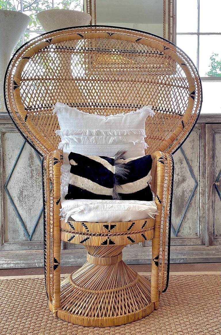 Vintage Bohemian Boho Rattan Peacock Chair with Black Details at