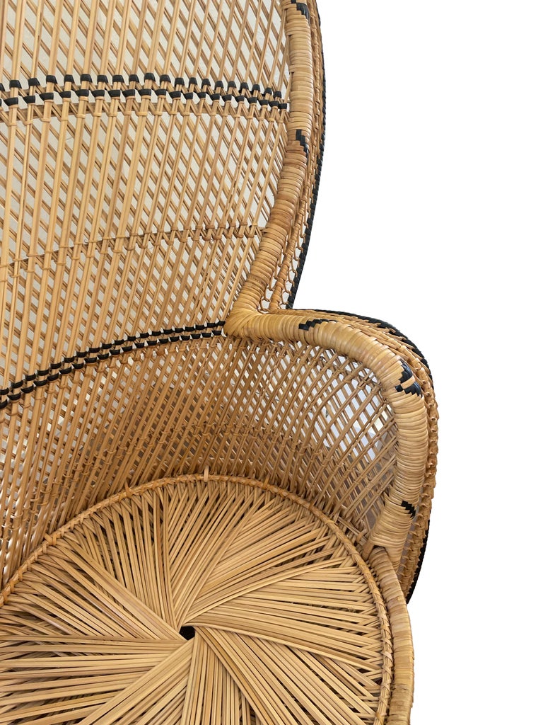 Vintage Bohemian Boho Rattan Peacock Chair with Black Details at